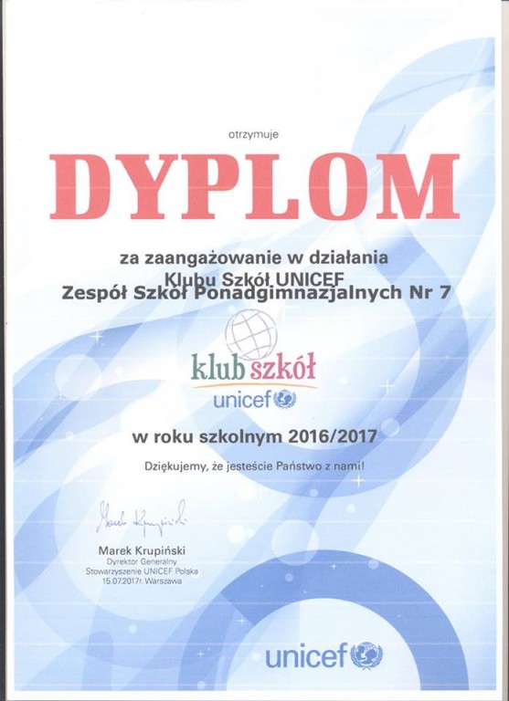 Podziękowania od UNICEF