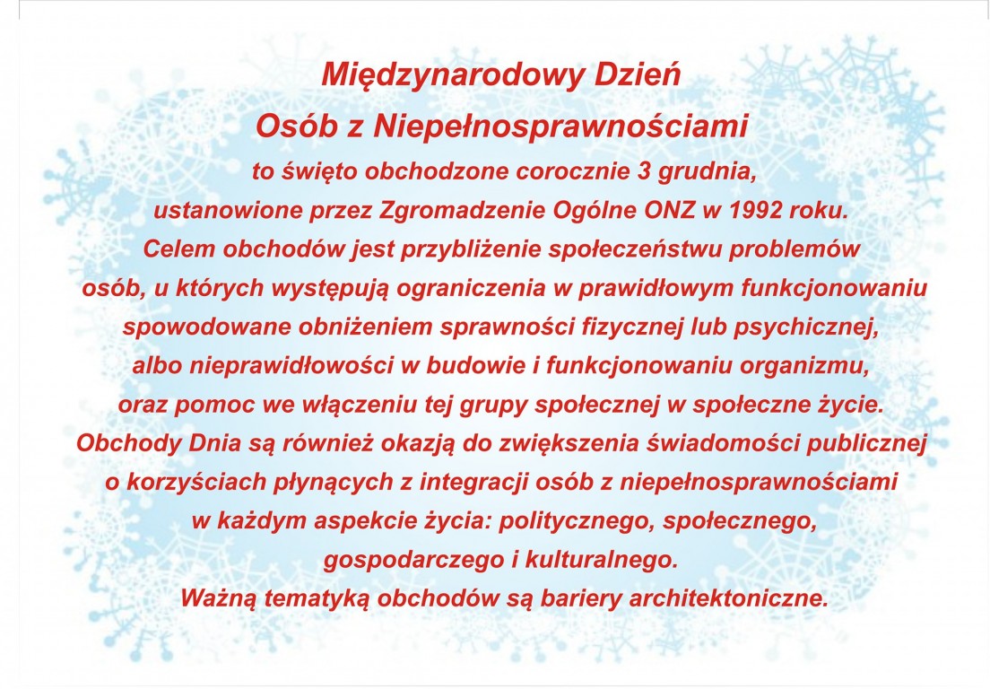 Międzynarodowy Dzień Osób z Niepełnosprawnościami