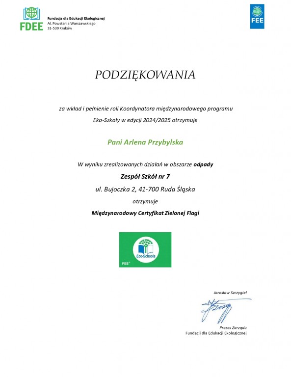 Certyfikat "Zielona Flaga"